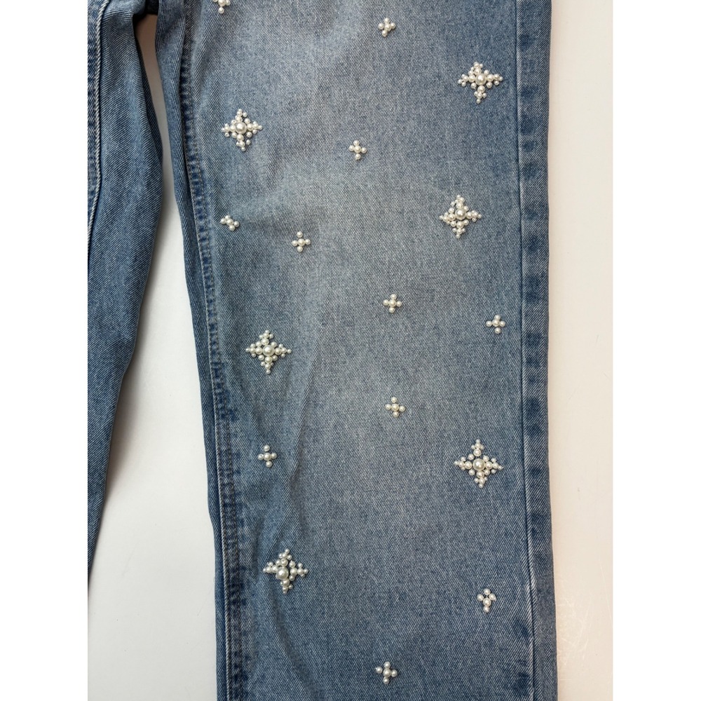 Banjara Pearl Starburst Embellished High Rise Straight Leg Jeans Blue 11/29 - Picture 7 of 11